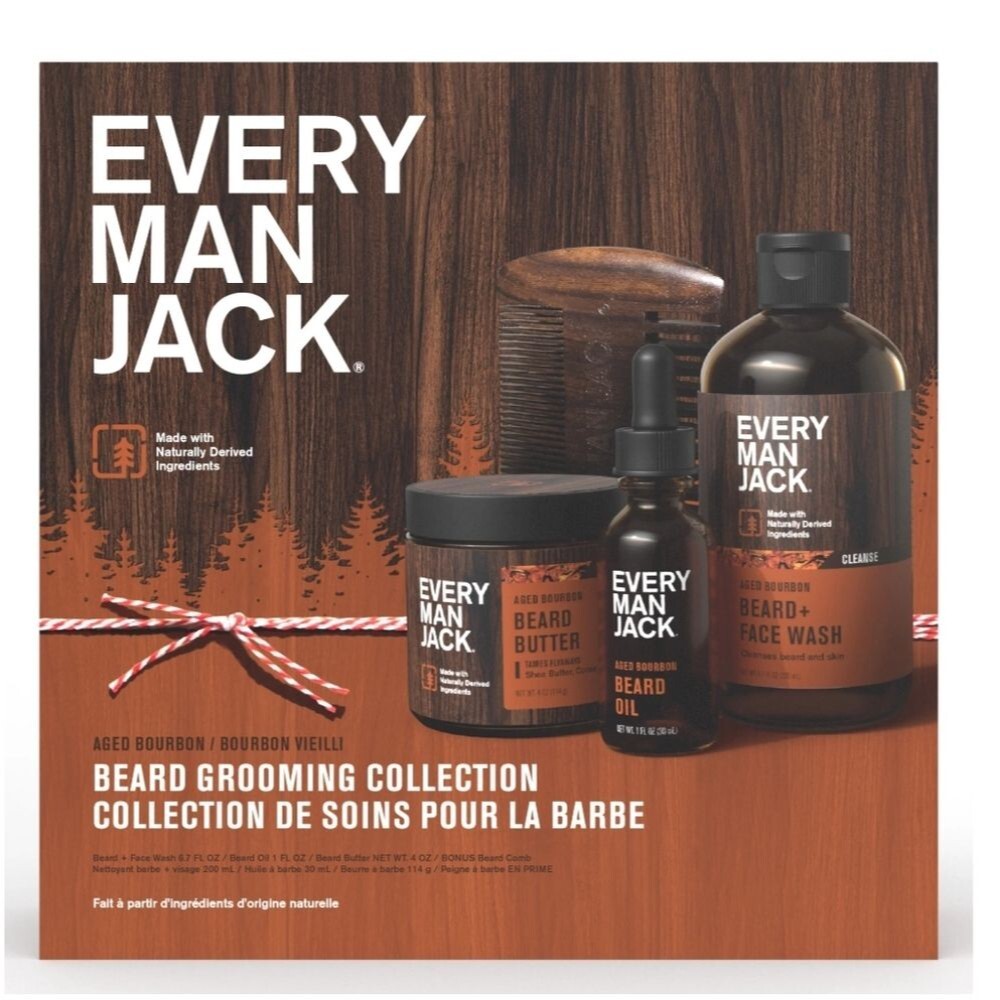 Every Man Jack Men's Aged Bourbon Beard Kit Holiday Gift Set, Face Wash, Beard B